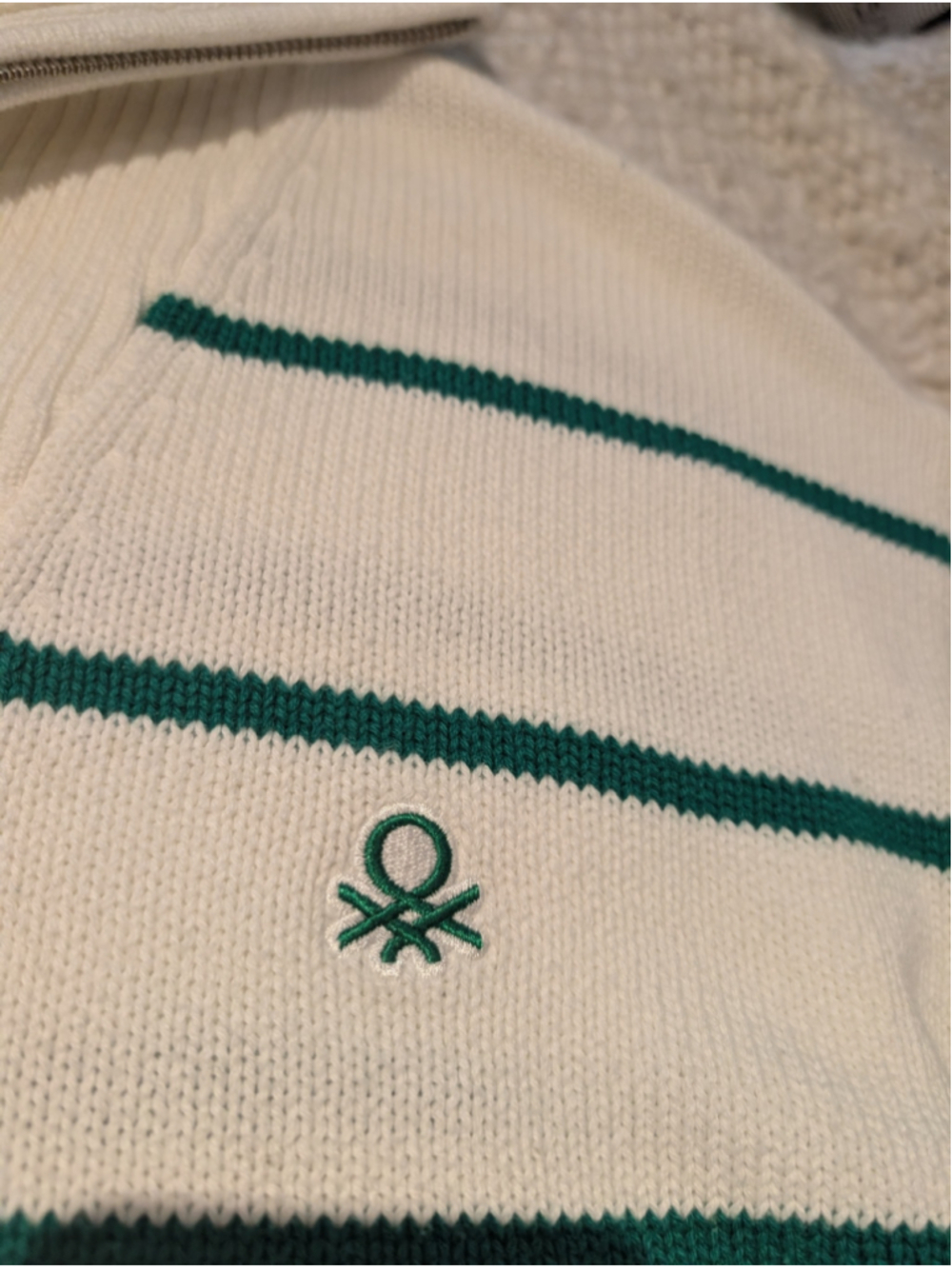 677 - United Colors of Benetton Women's L Cotton Striped Quarter Zip Sweater - Picture 5 of 11